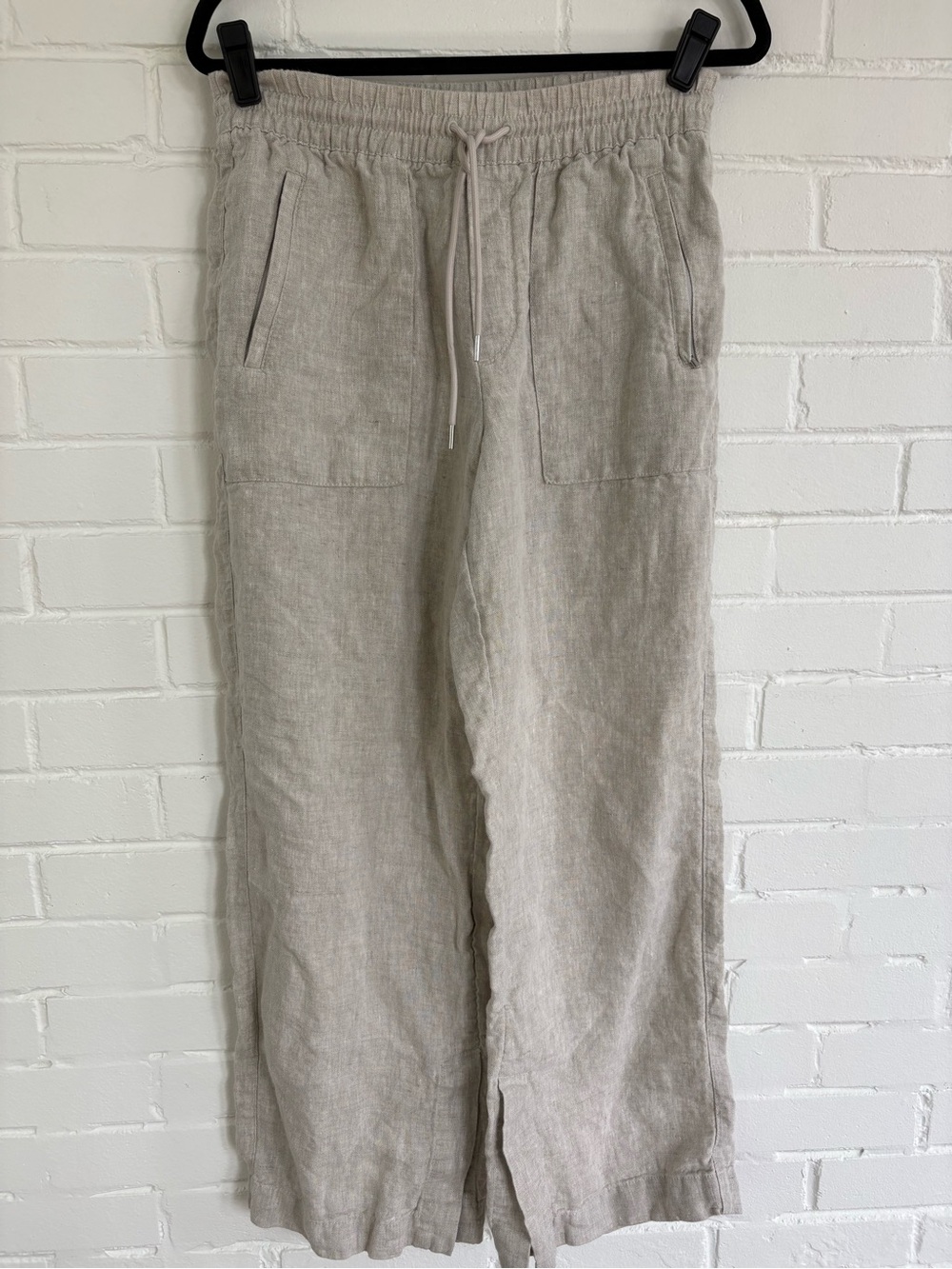 Athleta Retreat Linen High Rise Wide Leg Pants Beige Natural